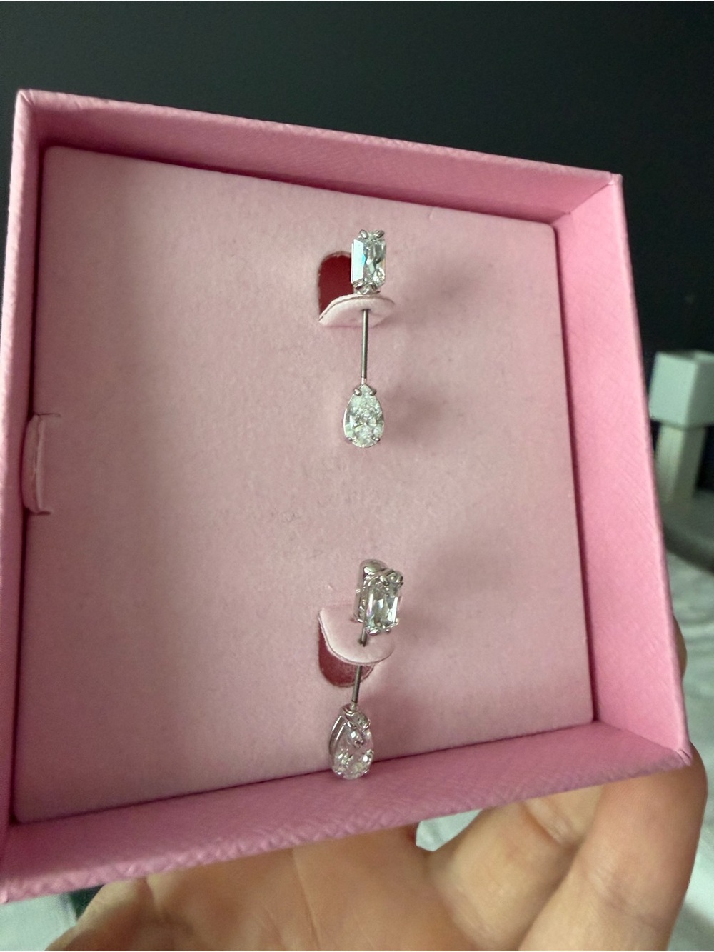 NWOT Swarovski Crystal Baguette & Pear Drop Earrings | Rhodium Plated - Picture 6 of 11